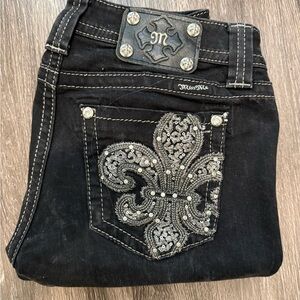 Miss Me Black Skinny Jeans with Silver Accents